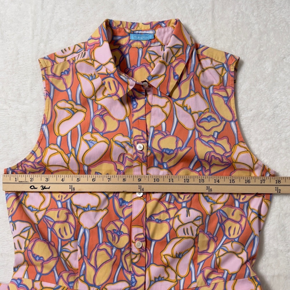 J.McLaughli Sleeveless Belted Shirt Dress Womens Sz M Multicolor Tulip Floral - Picture 9 of 11